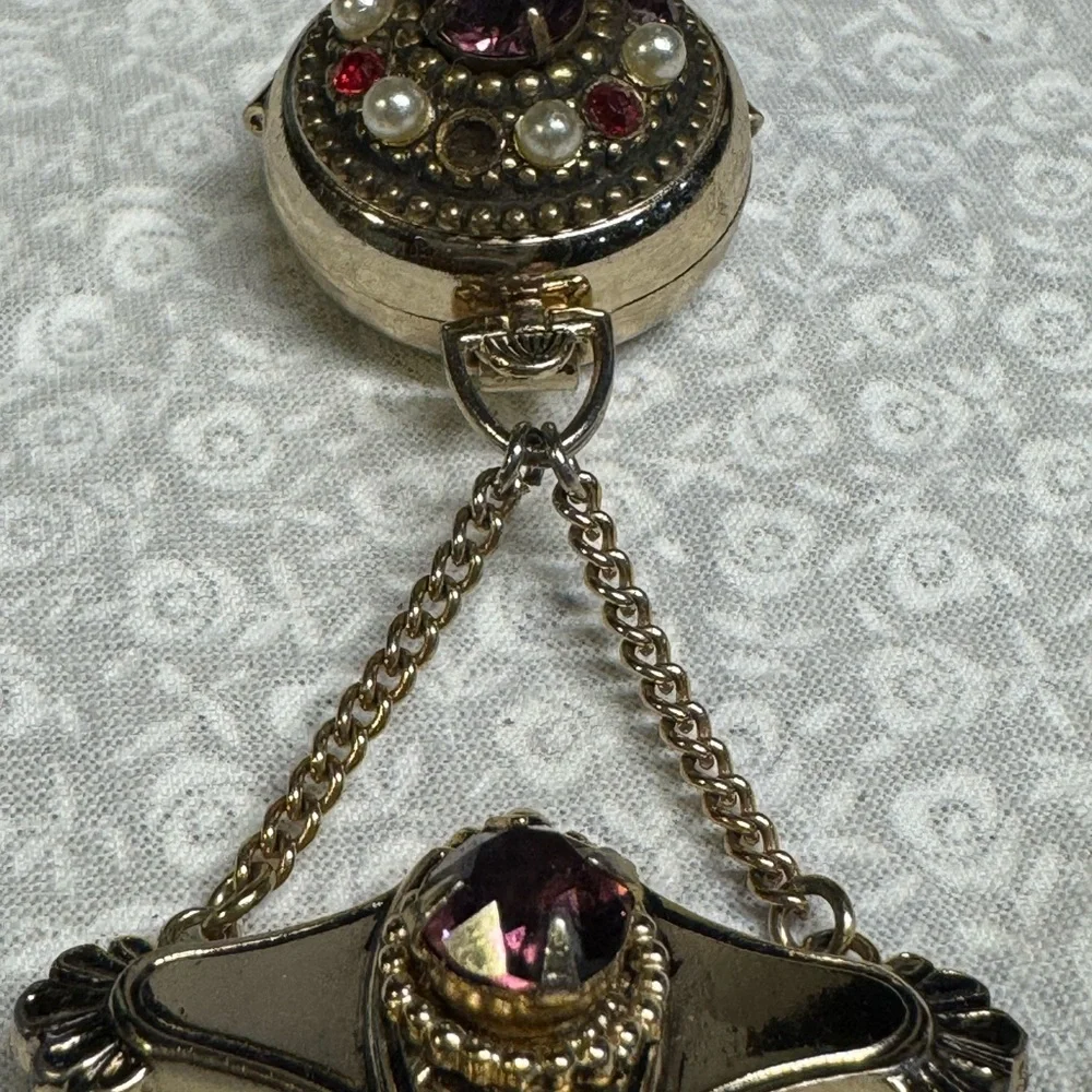 chatelaine locket brooch American jewelry by Coro Mulit photos Vintage